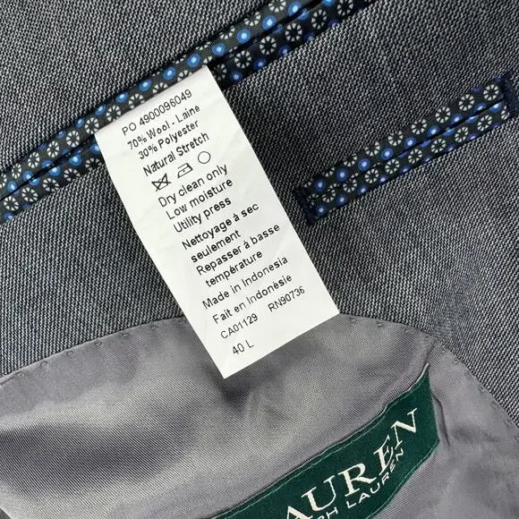 Lauren Ralph Lauren Mens UltraFlex Loomis Classic Fit Suit Jacket Gray 40L